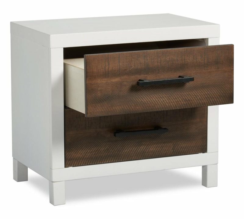 Reese Bedside 2-Drawer Nightstand, 25″W X 23″H – Two-Tone Brown & White Bedroom