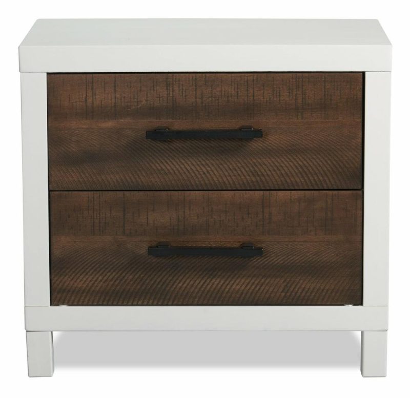 Reese Bedside 2-Drawer Nightstand, 25″W X 23″H – Two-Tone Brown & White Bedroom