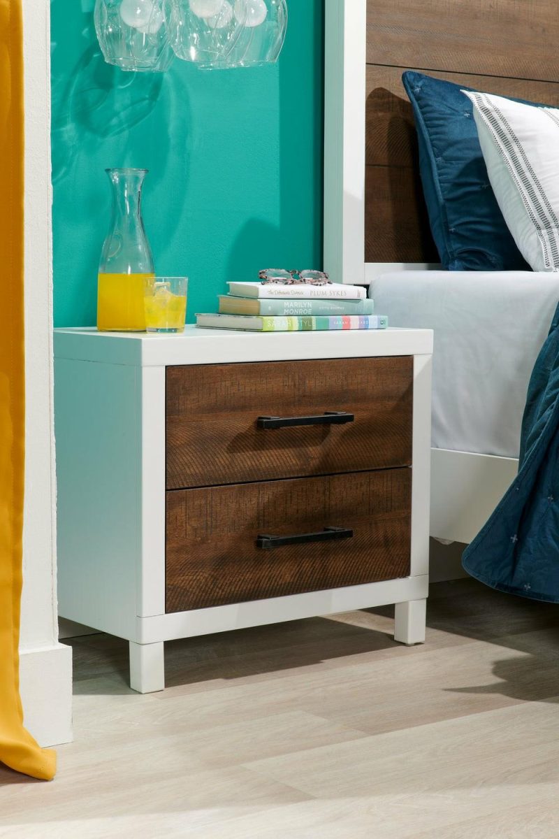 Reese Bedside 2-Drawer Nightstand, 25″W X 23″H – Two-Tone Brown & White Bedroom