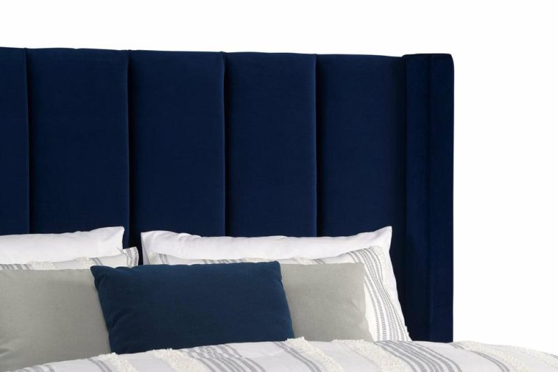 Reid Upholstered Wingback Headboard In Blue Velvet Fabric, Tufted – Queen Size Bedroom