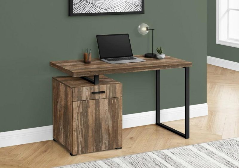 Remi 47.25″ Reversible Desk With Drawer & Cabinet – Brown Desks