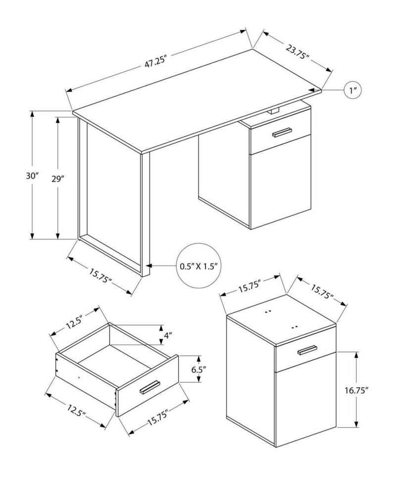 Remi 47.25″ Reversible Desk With Drawer & Cabinet – Brown Desks