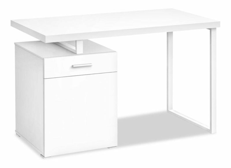 Remi 47.25″ Reversible Desk With Drawer & Cabinet – White Desks