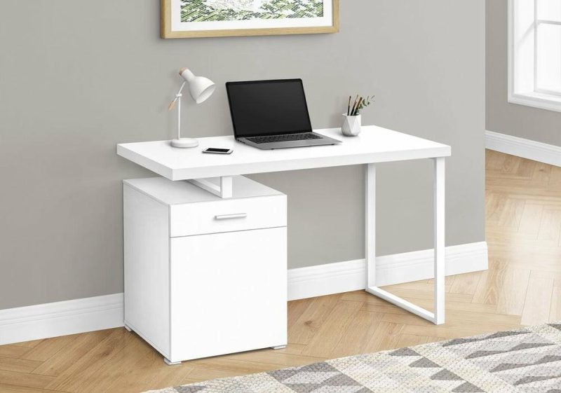 Remi 47.25″ Reversible Desk With Drawer & Cabinet – White Desks