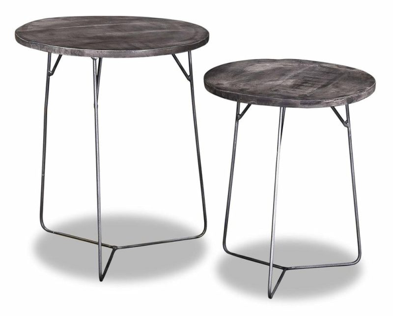 Remmi 18″ 2-Piece Nesting Accent Tables – Sand Grey And Gun Metal Grey End Tables