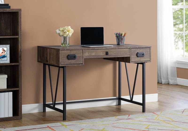 Reuben 47.25″ Desk With 3-Drawers – Brown Desks