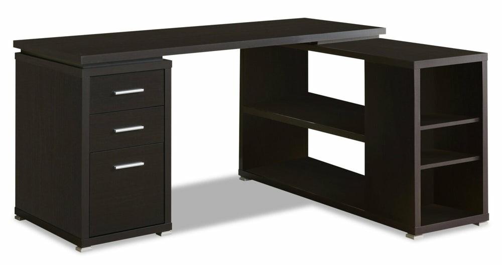 Rickey 60″ L-Shaped Corner Desk With 3-Drawers & Shelving – Espresso Desks