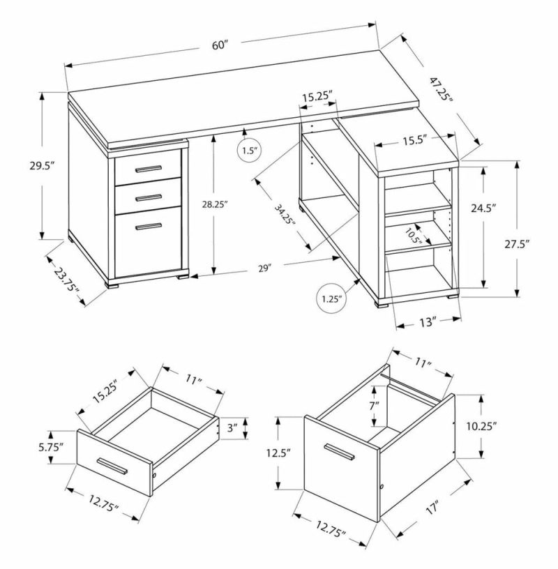 Rickey 60″ L-Shaped Corner Desk With 3-Drawers & Shelving – Espresso Desks