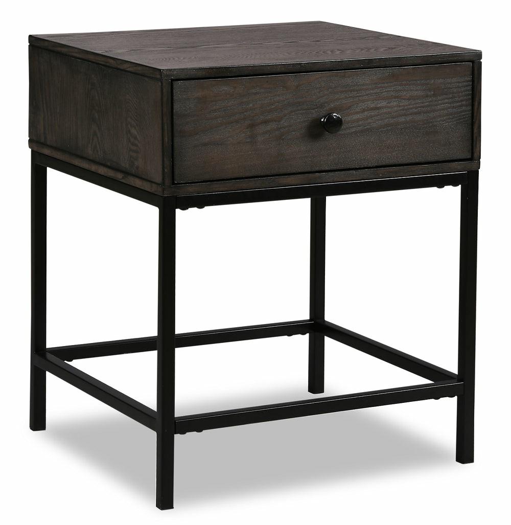 Rico 20″ Modern End Table With Storage – Grey Brown With Black Metal Legs End Tables