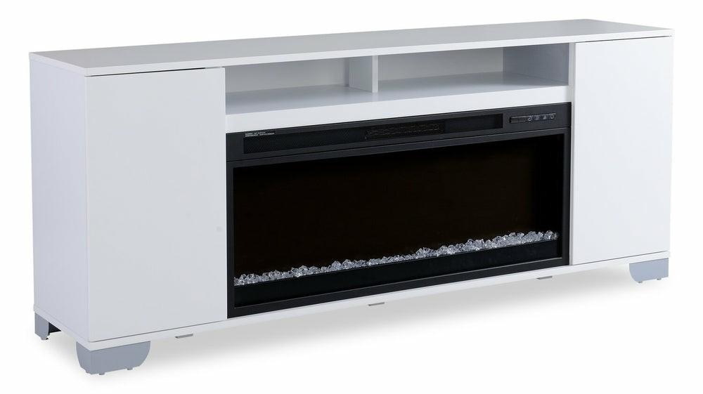 Robin 70″ Modern Electric Fireplace Tv Stand With Storage And Cable Management For Tv’s Up To 80″- White Electric Fireplaces