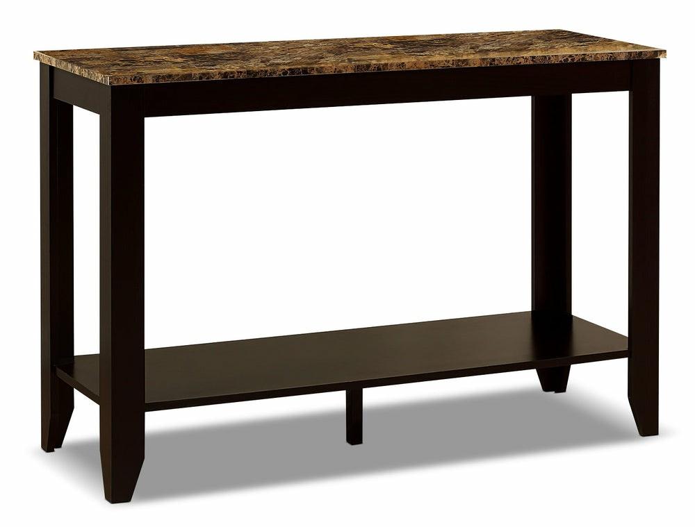 Roma  44″ Rustic Sofa Table With Shelf – Cappucino Marble Look Furniture