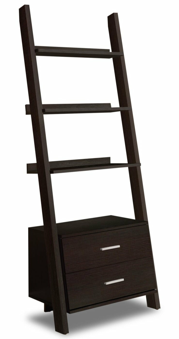 Ronan 25.5″ Ladder Bookcase With Open Shelves & 2-Drawers – Espresso Bookcases