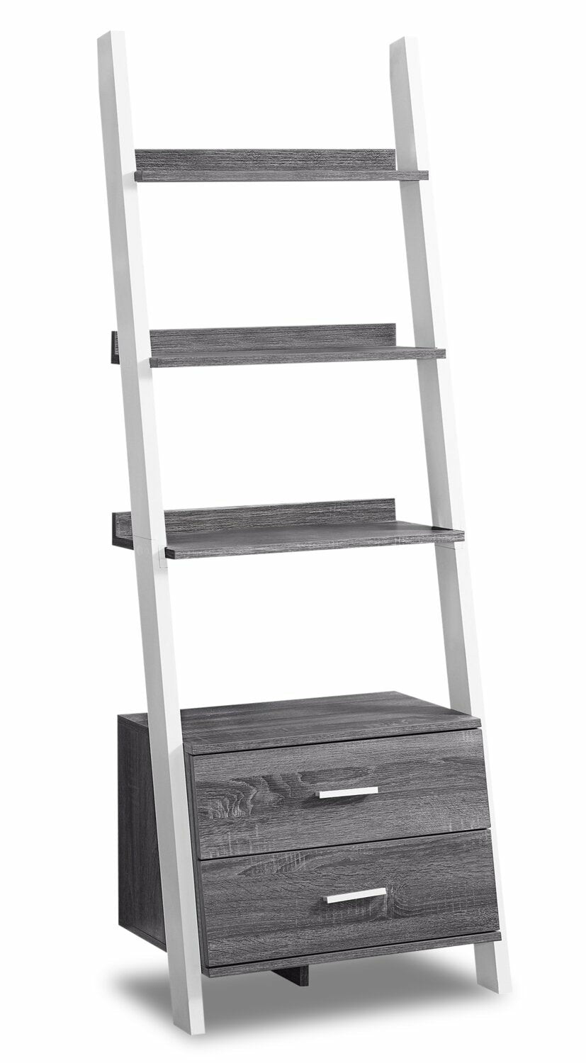 Ronan 25.5″ Ladder Bookcase With Open Shelves & 2-Drawers – Grey & White Bookcases