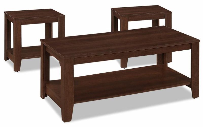 Rory 42″ Traditional 3-Pack Coffee + 2 End Tables With Shelf – Cherry Coffee Tables