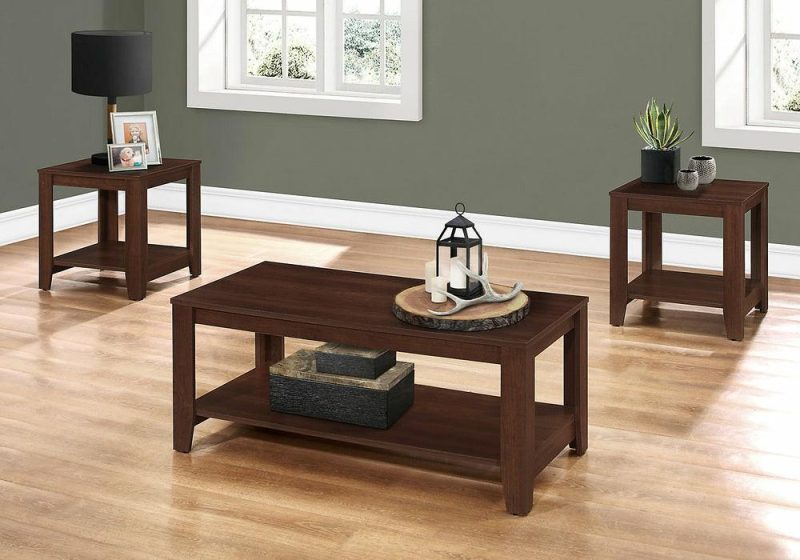 Rory 42″ Traditional 3-Pack Coffee + 2 End Tables With Shelf – Cherry Coffee Tables