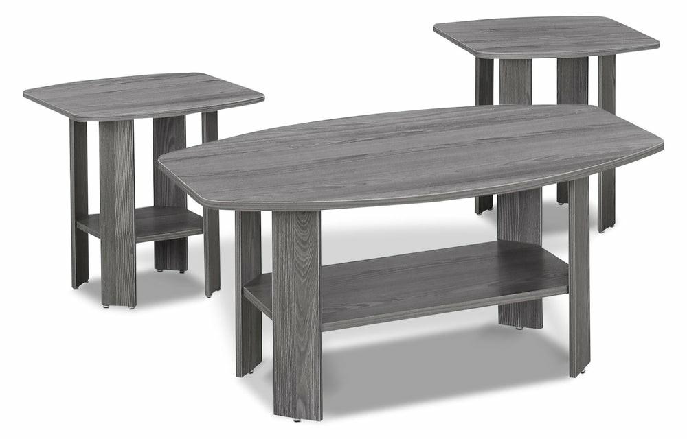 Rosario 36″ Modern 3-Pack Coffee + 2 End Tables With Shelf – Grey Coffee Tables