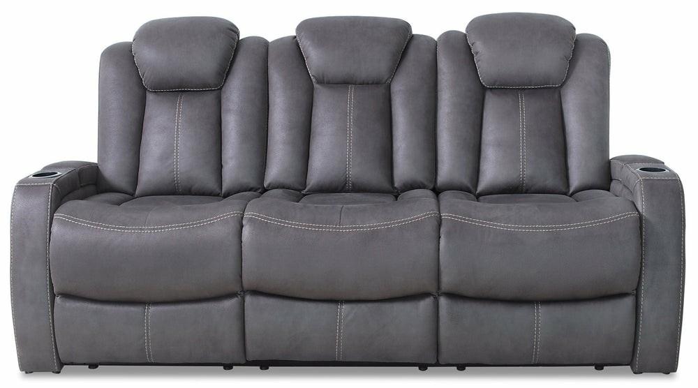 Ross 83″ Pewter Grey Faux Suede Power Reclining Sofa With Power Headrest,Fold-Down Console And Dual Cupholders Furniture