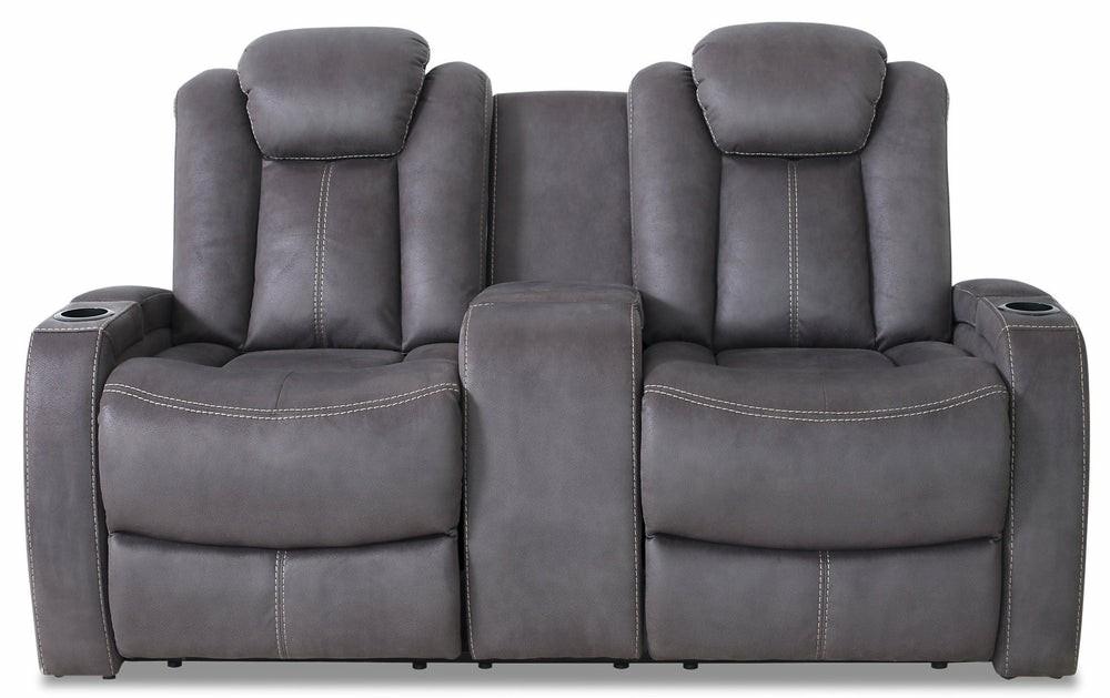 Ross Faux Suede Power Reclining Loveseat – Pewter Furniture