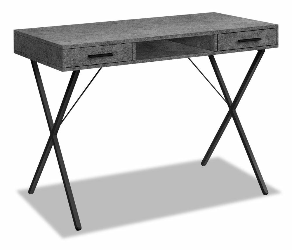 Rowan 42″ Desk With 2-Drawers & Cubbyhole – Grey Stone-Look Desks