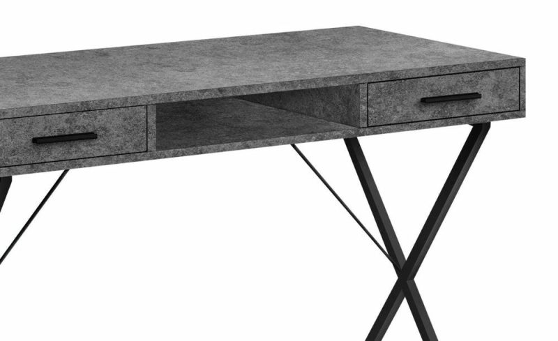 Rowan 42″ Desk With 2-Drawers & Cubbyhole – Grey Stone-Look Desks