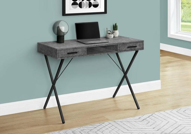 Rowan 42″ Desk With 2-Drawers & Cubbyhole – Grey Stone-Look Desks