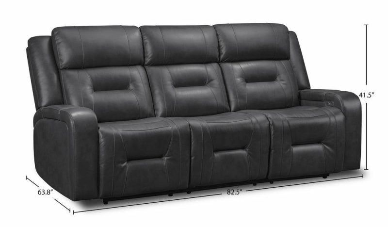 Ryker 82.5″ Grey Leather-Look Fabric Power Reclining Sofa With Storage Arms And Usb Ports Furniture