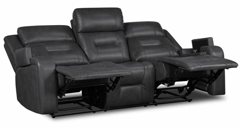 Ryker 82.5″ Grey Leather-Look Fabric Power Reclining Sofa With Storage Arms And Usb Ports Furniture