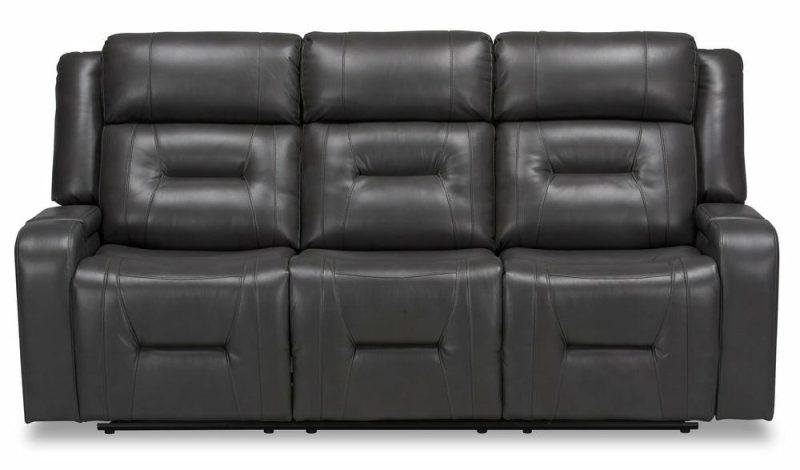 Ryker 82.5″ Grey Leather-Look Fabric Reclining Sofa With Storage Arms Furniture