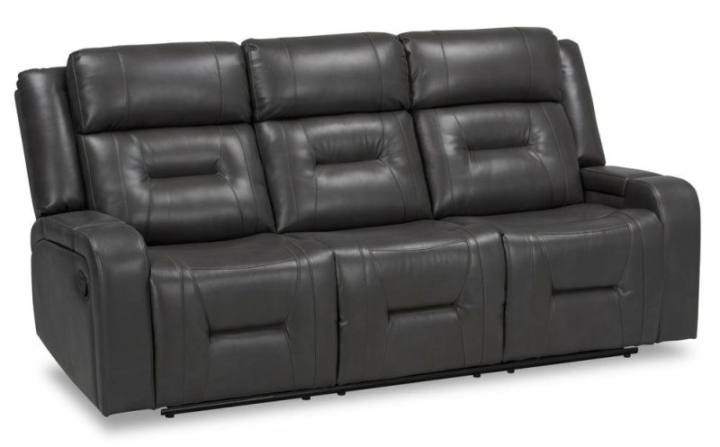 Ryker 82.5″ Grey Leather-Look Fabric Reclining Sofa With Storage Arms Furniture