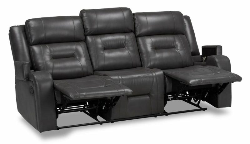 Ryker 82.5″ Grey Leather-Look Fabric Reclining Sofa With Storage Arms Furniture