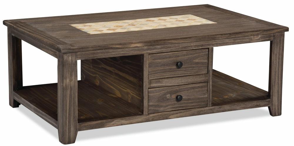 Santa Fe Rustico 47.25″ Rustic Coffee Table With Storage And Shelf – Grey Pine With Marble Inset Coffee Tables