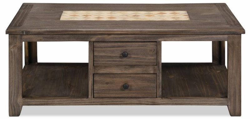 Santa Fe Rustico 47.25″ Rustic Coffee Table With Storage And Shelf – Grey Pine With Marble Inset Coffee Tables