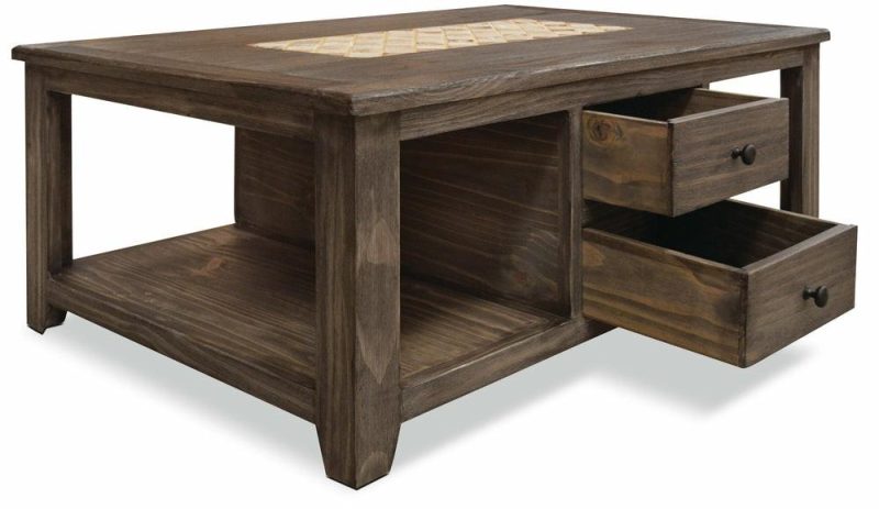 Santa Fe Rustico 47.25″ Rustic Coffee Table With Storage And Shelf – Grey Pine With Marble Inset Coffee Tables