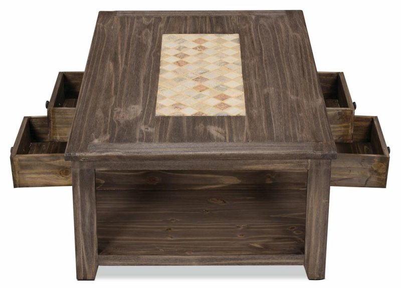 Santa Fe Rustico 47.25″ Rustic Coffee Table With Storage And Shelf – Grey Pine With Marble Inset Coffee Tables