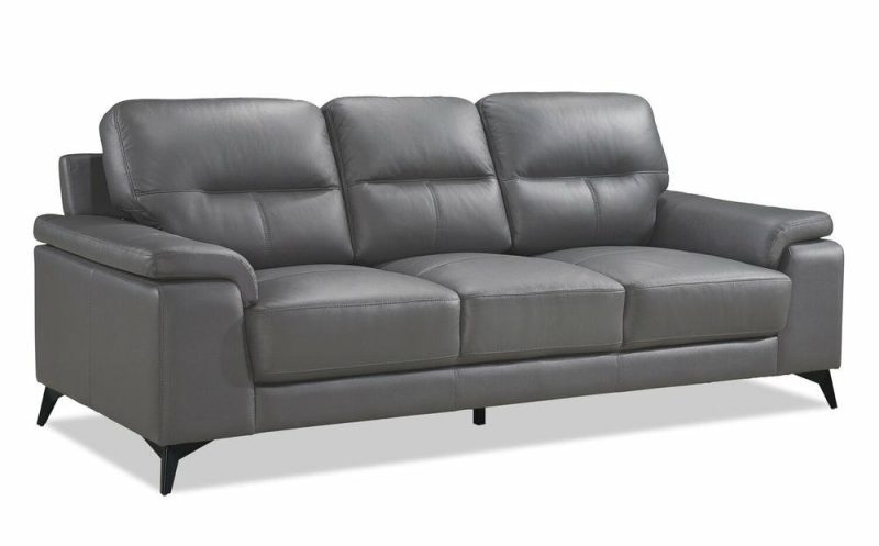 Sash 88.75″ Grey Genuine Leather Sofa With Metal Legs Furniture