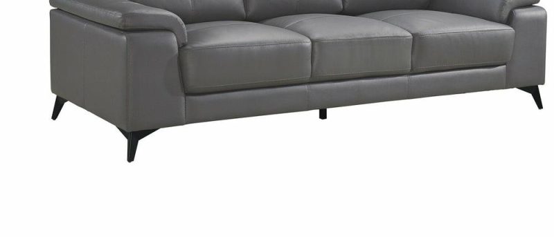 Sash 88.75″ Grey Genuine Leather Sofa With Metal Legs Furniture