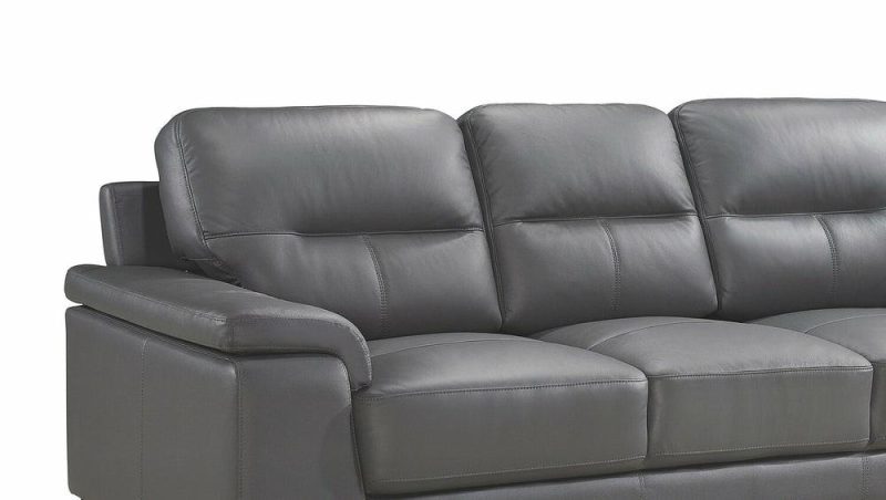 Sash 88.75″ Grey Genuine Leather Sofa With Metal Legs Furniture