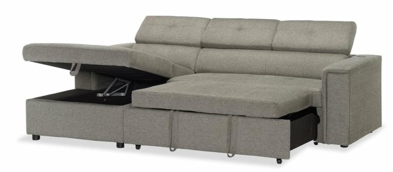 Savvy 2-Piece Linen-Look Fabric Left-Hand Sleeper Sectional – Grey Furniture