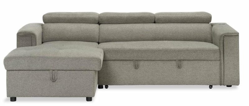 Savvy 2-Piece Linen-Look Fabric Left-Hand Sleeper Sectional – Grey Furniture