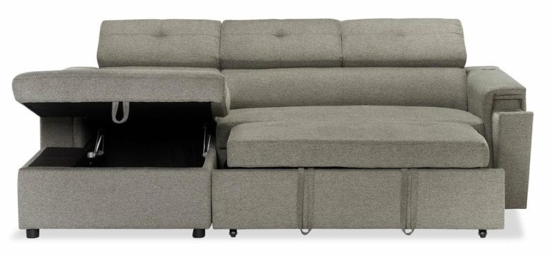 Savvy 2-Piece Linen-Look Fabric Left-Hand Sleeper Sectional – Grey Furniture