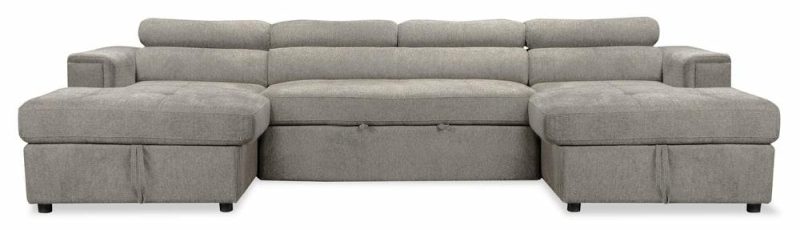 Savvy 3-Piece Linen-Look Fabric Sleeper Sectional With Two Chaises – Grey Furniture