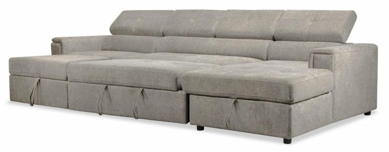 Savvy 3-Piece Linen-Look Fabric Sleeper Sectional With Two Chaises – Grey Furniture