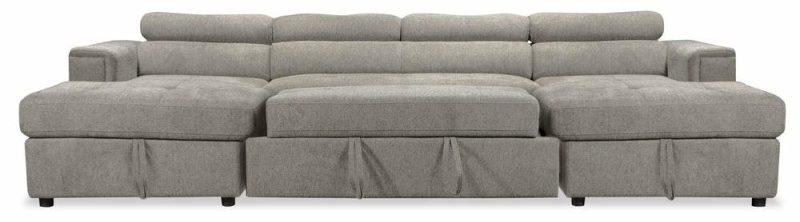 Savvy 3-Piece Linen-Look Fabric Sleeper Sectional With Two Chaises – Grey Furniture