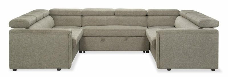 Savvy 3-Piece Linen-Look Fabric Sleeper Sectional With Two Sofas – Grey Furniture