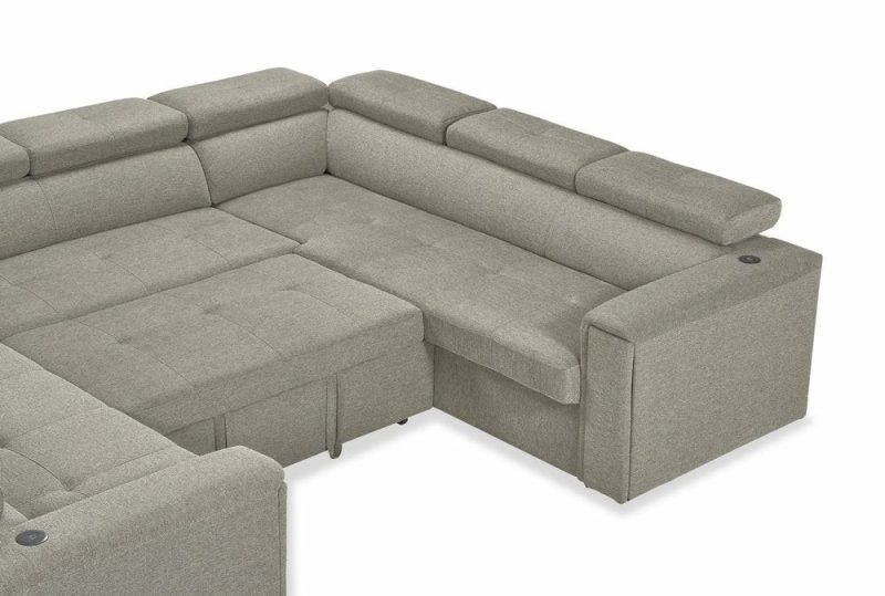 Savvy 3-Piece Linen-Look Fabric Sleeper Sectional With Two Sofas – Grey Furniture