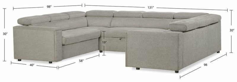 Savvy 3-Piece Linen-Look Fabric Sleeper Sectional With Two Sofas – Grey Furniture