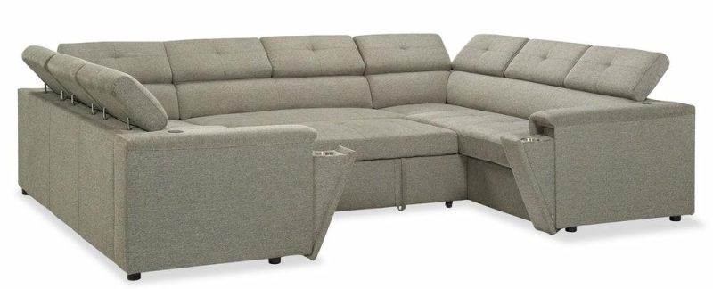 Savvy 3-Piece Linen-Look Fabric Sleeper Sectional With Two Sofas – Grey Furniture