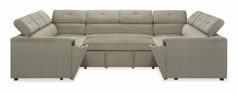 Savvy 3-Piece Linen-Look Fabric Sleeper Sectional With Two Sofas – Grey Furniture