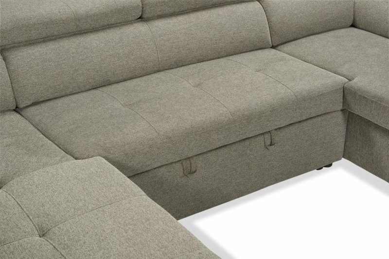 Savvy 3-Piece Linen-Look Fabric Sleeper Sectional With Two Sofas – Grey Furniture