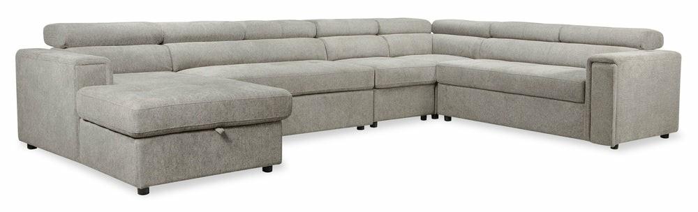 Savvy 5-Piece Linen-Look Fabric Left-Facing Sleeper Sectional – Grey Furniture